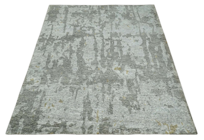 8x10 Silver and Charcoal Modern Abstract Handmade Wool Area Rug - The Rug Decor