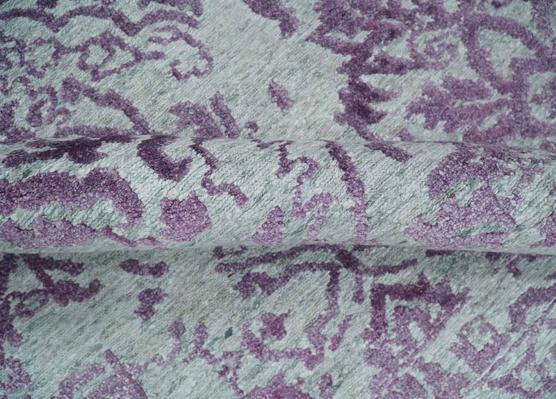 8x10 Silver and Purple Modern Abstract Handmade Wool and Bamboo Silk Area Rug - The Rug Decor