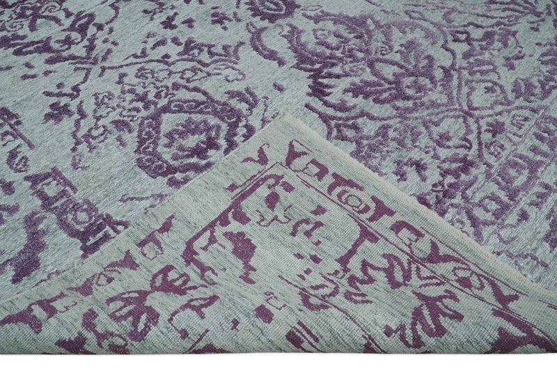 8x10 Silver and Purple Modern Abstract Handmade Wool and Bamboo Silk Area Rug - The Rug Decor