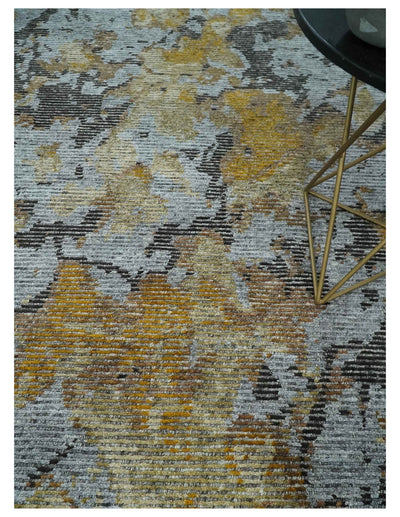 8x10 Silver, Charcoal and Gold Modern Abstract Handmade Wool and Art Silk Area Rug - The Rug Decor