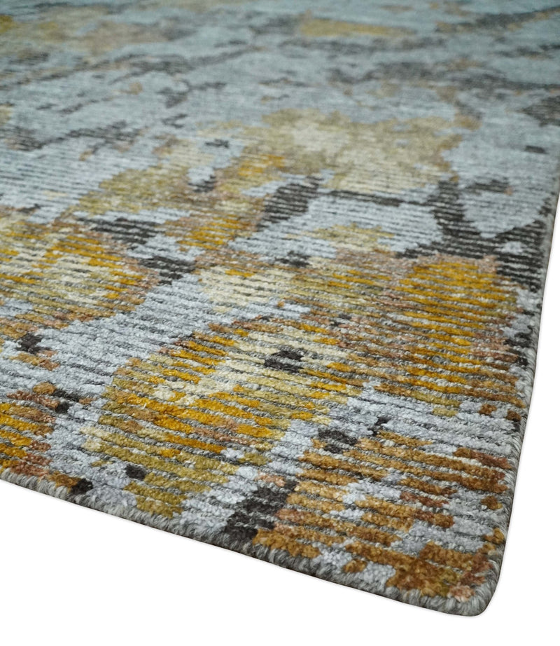 8x10 Silver, Charcoal and Gold Modern Abstract Handmade Wool and Art Silk Area Rug - The Rug Decor