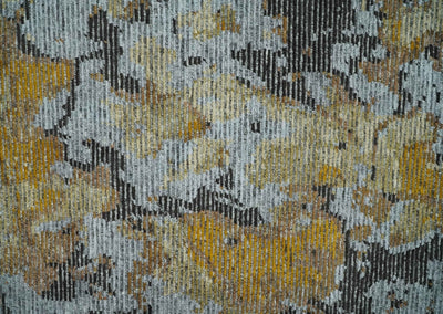8x10 Silver, Charcoal and Gold Modern Abstract Handmade Wool and Art Silk Area Rug - The Rug Decor