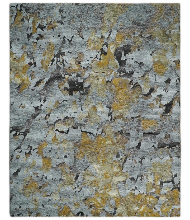 8x10 Silver, Charcoal and Gold Modern Abstract Handmade Wool and Art Silk Area Rug - The Rug Decor