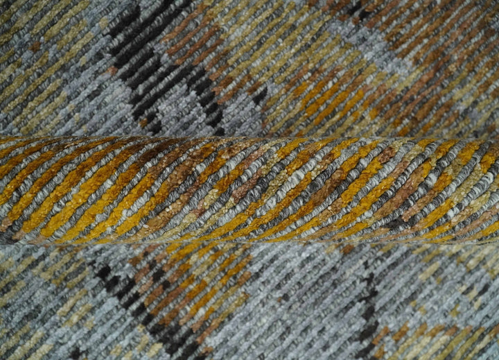 8x10 Silver, Charcoal and Gold Modern Abstract Handmade Wool and Art Silk Area Rug - The Rug Decor