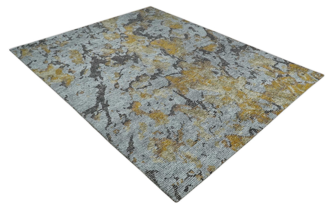 8x10 Silver, Charcoal and Gold Modern Abstract Handmade Wool and Art Silk Area Rug - The Rug Decor