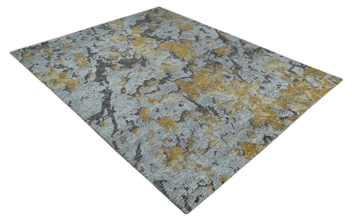 8x10 Silver, Charcoal and Gold Modern Abstract Handmade Wool and Art Silk Area Rug - The Rug Decor
