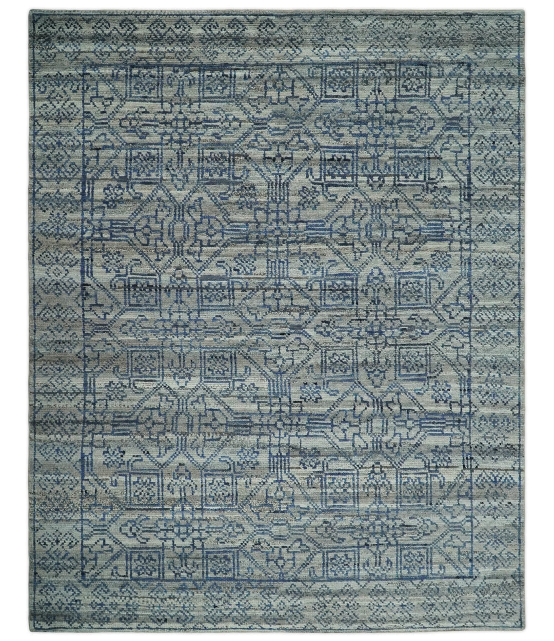 8x10 Silver, Gray and Blue Traditional Persian Minimal Area Rug | TRD43580810 - The Rug Decor