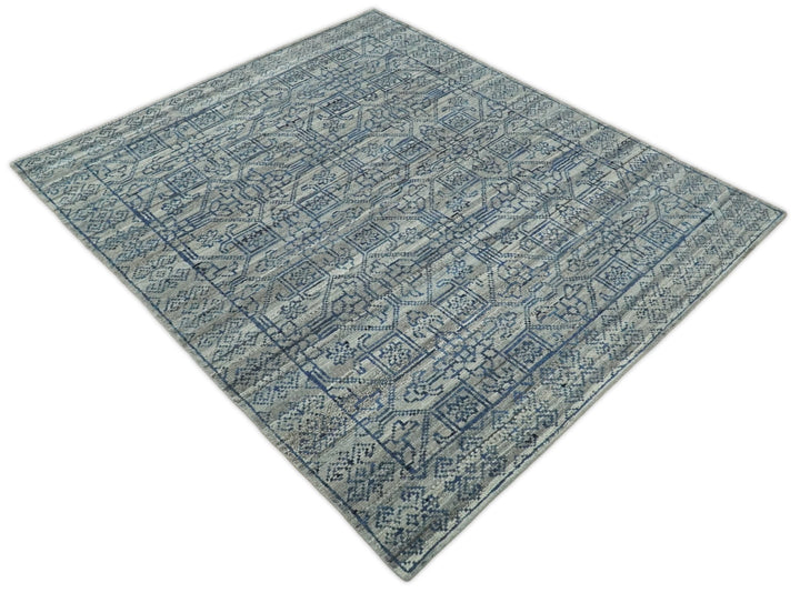 8x10 Silver, Gray and Blue Traditional Persian Minimal Area Rug | TRD43580810 - The Rug Decor