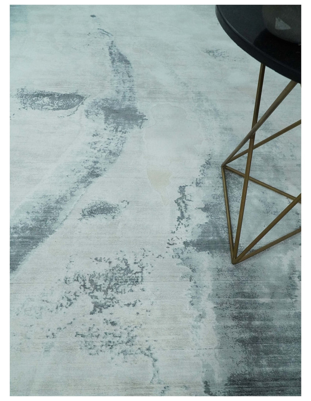 8x10 Silver, Ivory and Charcoal Modern Abstract Hand Loomed Art Silk Area Rug - The Rug Decor
