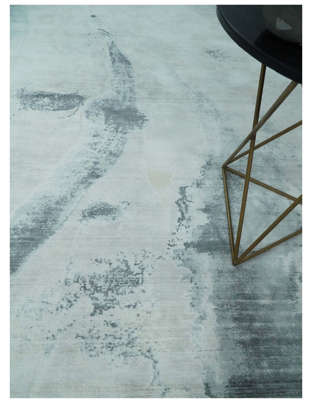 8x10 Silver, Ivory and Charcoal Modern Abstract Hand Loomed Art Silk Area Rug - The Rug Decor