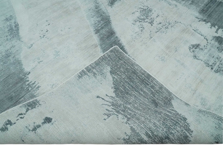 8x10 Silver, Ivory and Charcoal Modern Abstract Hand Loomed Art Silk Area Rug - The Rug Decor