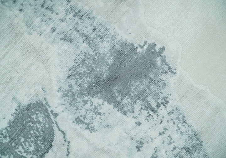 8x10 Silver, Ivory and Charcoal Modern Abstract Hand Loomed Art Silk Area Rug - The Rug Decor