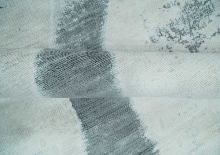 8x10 Silver, Ivory and Charcoal Modern Abstract Hand Loomed Art Silk Area Rug - The Rug Decor