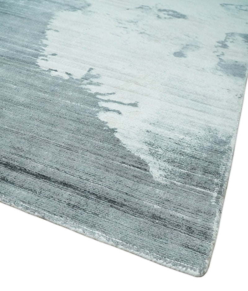 8x10 Silver, Ivory and Charcoal Modern Abstract Hand Loomed Art Silk Area Rug - The Rug Decor