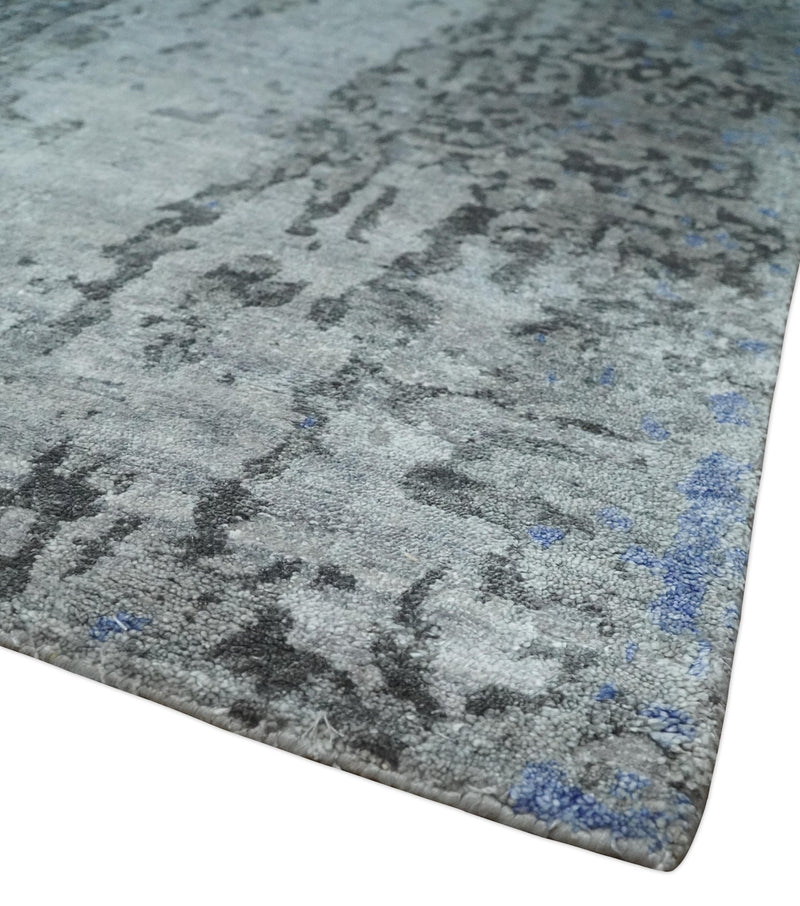 8x10 Silver, Ivory and Charcoal Modern Abstract Handmade Bamboo Silk Area Rug - The Rug Decor