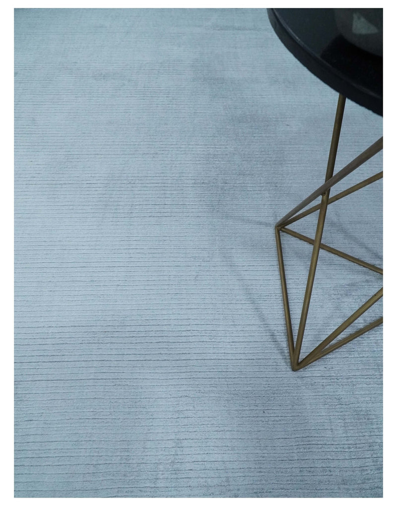 8x10 Solid Plain Blue, Silver Hand Loomed Modern Scandinavian Art Silk Loop Cut Area Rug | AE17810 - The Rug Decor