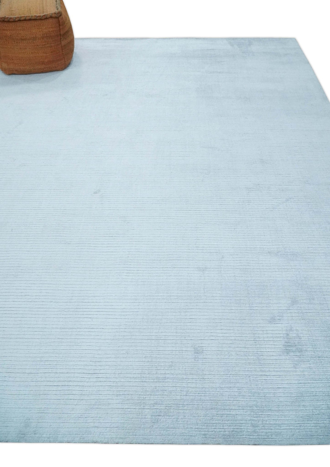 8x10 Solid Plain Blue, Silver Hand Loomed Modern Scandinavian Art Silk Loop Cut Area Rug | AE17810 - The Rug Decor