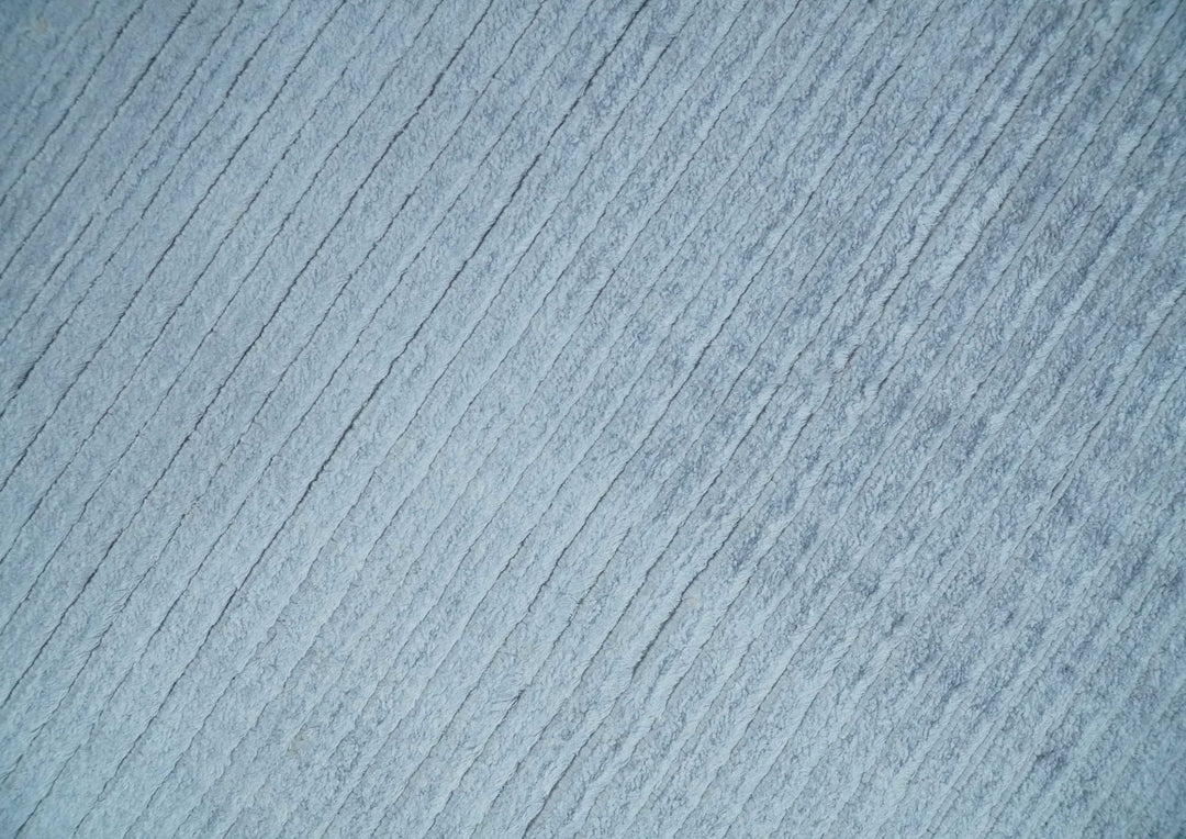 8x10 Solid Plain Blue, Silver Hand Loomed Modern Scandinavian Art Silk Loop Cut Area Rug | AE17810 - The Rug Decor