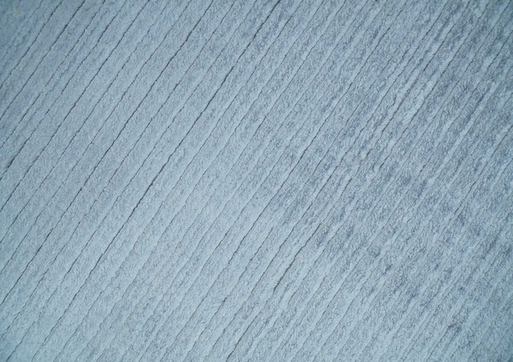 8x10 Solid Plain Blue, Silver Hand Loomed Modern Scandinavian Art Silk Loop Cut Area Rug | AE17810 - The Rug Decor