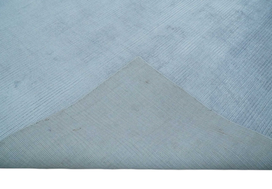 8x10 Solid Plain Blue, Silver Hand Loomed Modern Scandinavian Art Silk Loop Cut Area Rug | AE17810 - The Rug Decor