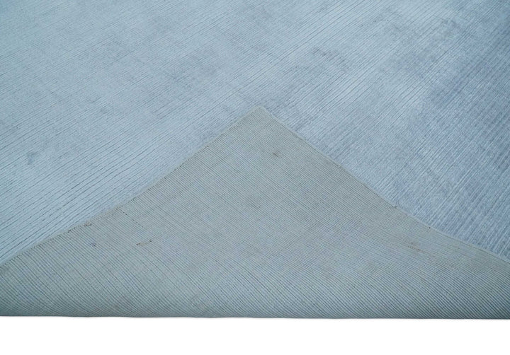 8x10 Solid Plain Blue, Silver Hand Loomed Modern Scandinavian Art Silk Loop Cut Area Rug | AE17810 - The Rug Decor