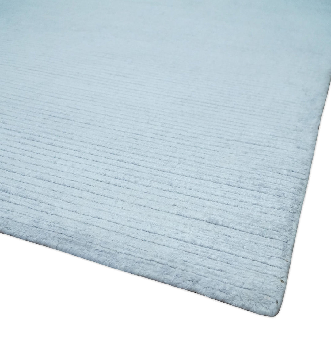 8x10 Solid Plain Blue, Silver Hand Loomed Modern Scandinavian Art Silk Loop Cut Area Rug | AE17810 - The Rug Decor