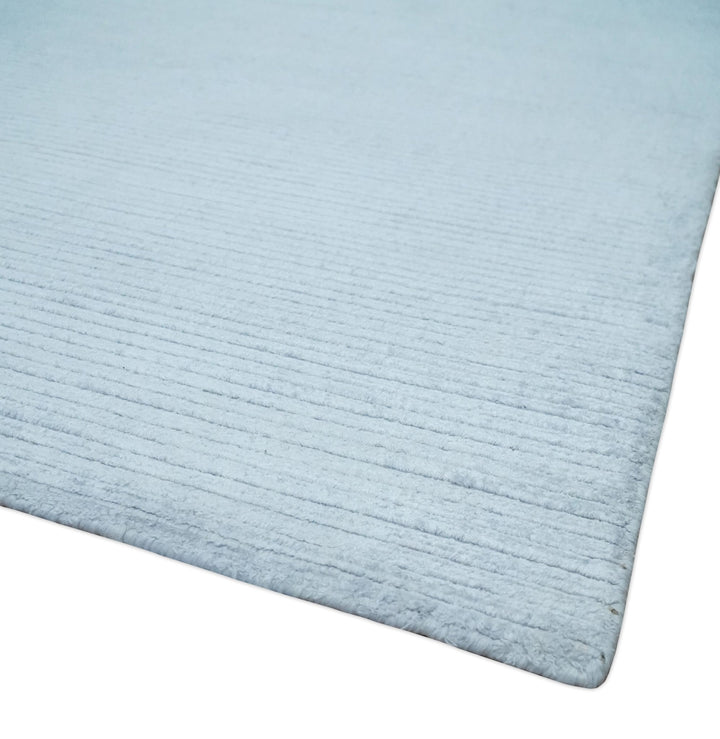 8x10 Solid Plain Blue, Silver Hand Loomed Modern Scandinavian Art Silk Loop Cut Area Rug | AE17810 - The Rug Decor