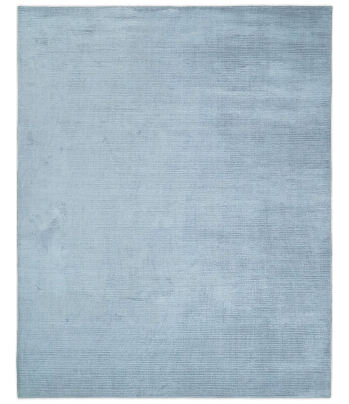 8x10 Solid Plain Blue, Silver Hand Loomed Modern Scandinavian Art Silk Loop Cut Area Rug | AE17810 - The Rug Decor