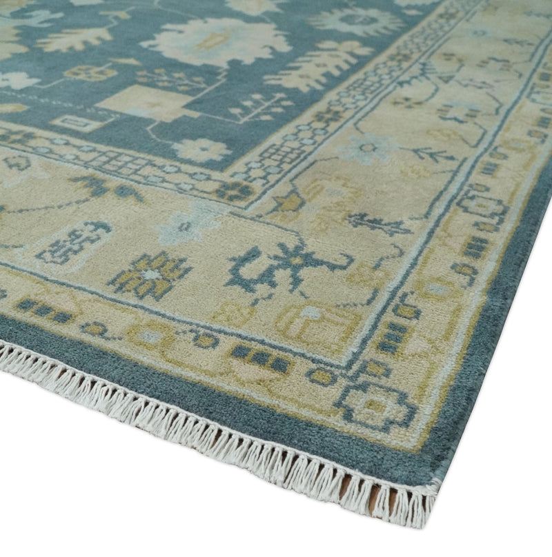 8x10 Teal and Beige Hand Knotted Heriz Serapi Floral Area Rug | TRDCP1185810 - The Rug Decor