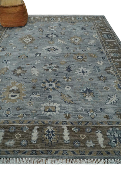 8x10 Traditional Gray and Brown Antique Style Floral Hand knotted Wool Area Rug - The Rug Decor