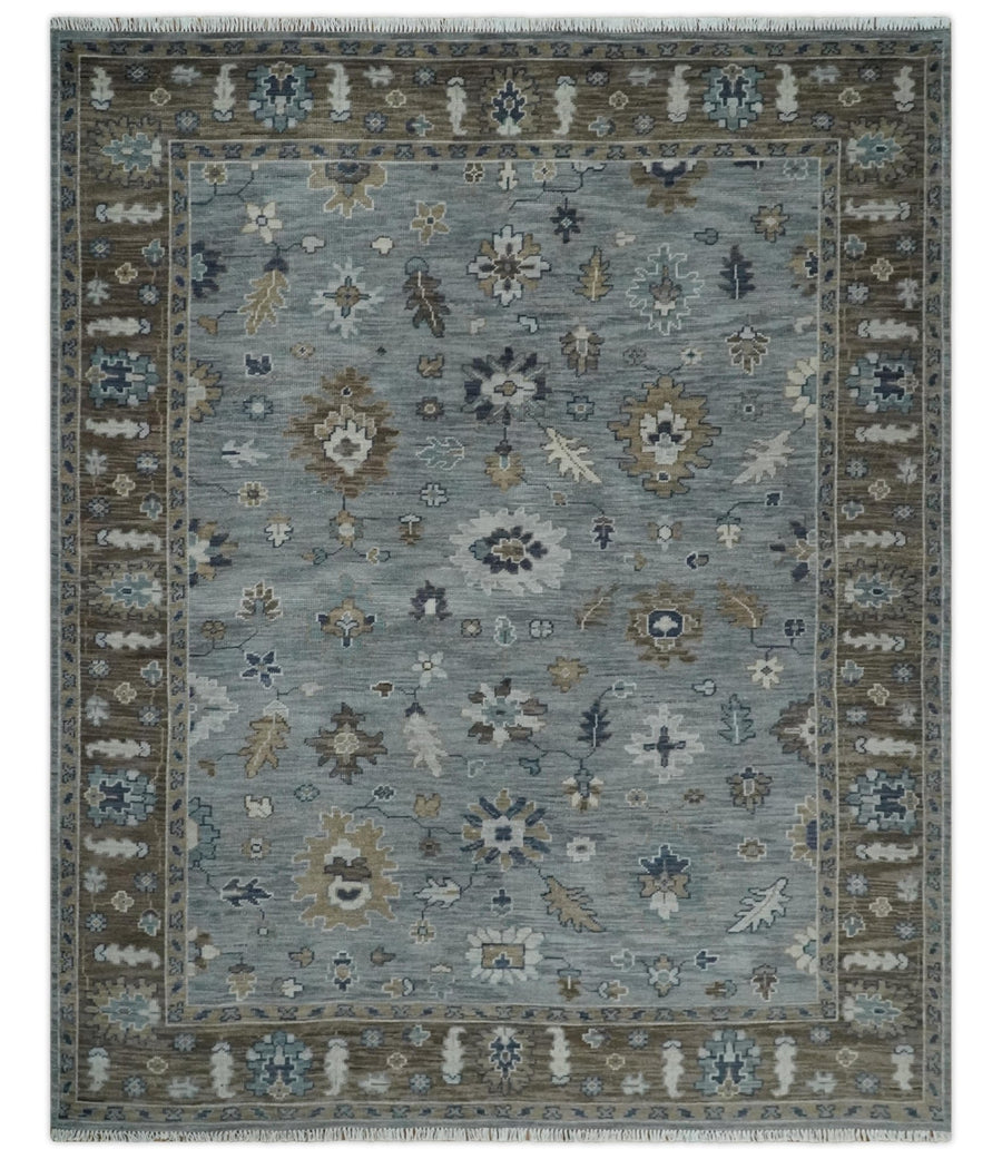 8x10 Traditional Gray and Brown Antique Style Floral Hand knotted Wool Area Rug - The Rug Decor