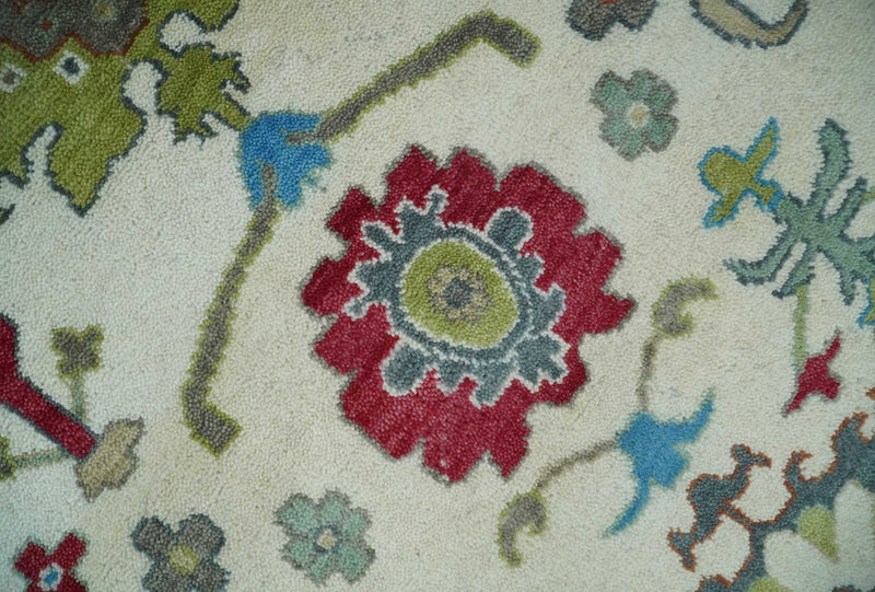 8x10 Traditional Ivory and Blue Colorful Hand knotted Oushak Wool Area Rug - The Rug Decor