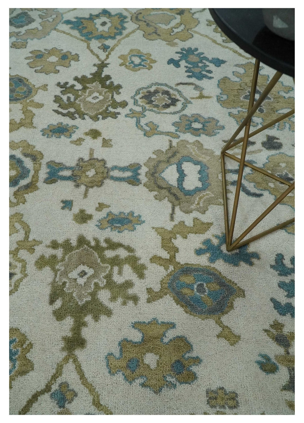 8x10 Traditional Ivory and Charcoal Hand knotted Oushak Wool Area Rug - The Rug Decor