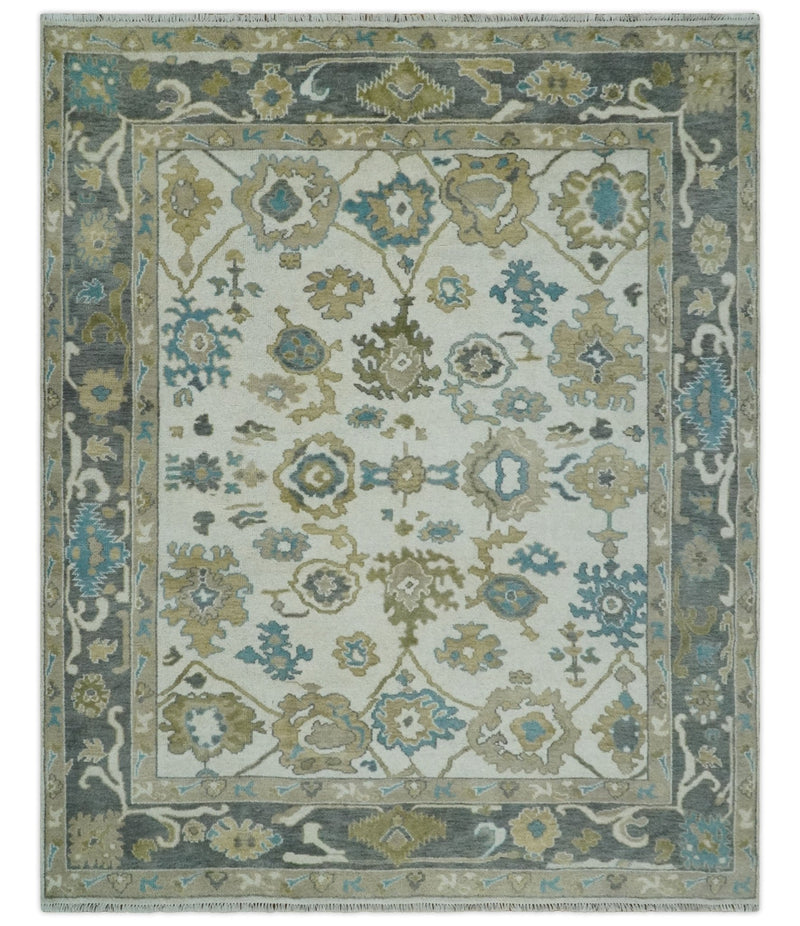 8x10 Traditional Ivory and Charcoal Hand knotted Oushak Wool Area Rug - The Rug Decor