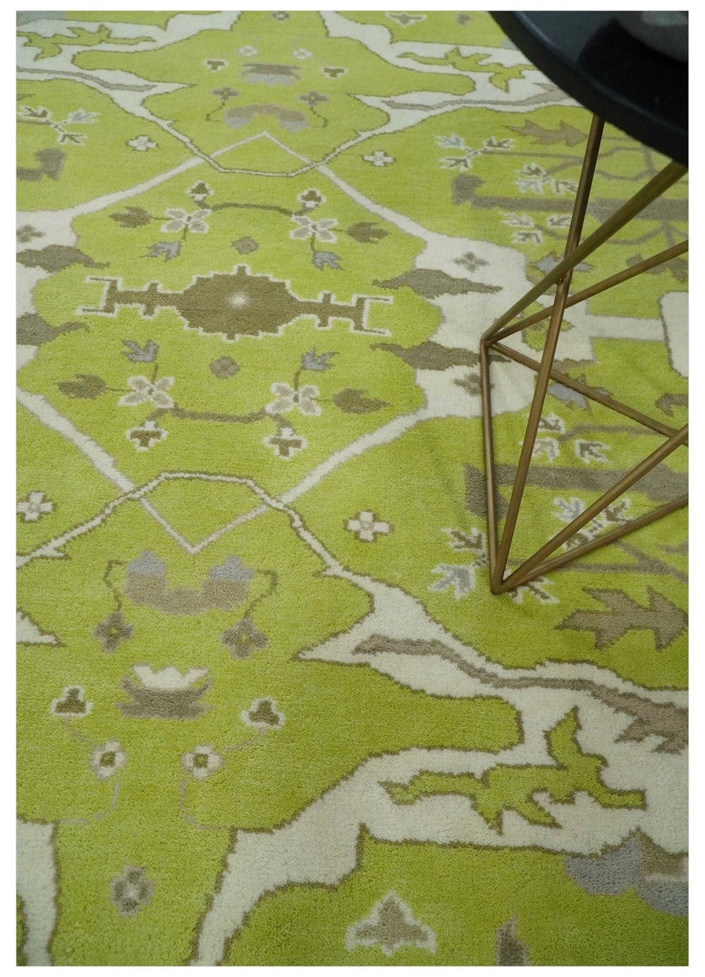 8x10 Traditional Light Green, Ivory and Charcoal Antique Style Hand knotted Wool Area Rug - The Rug Decor