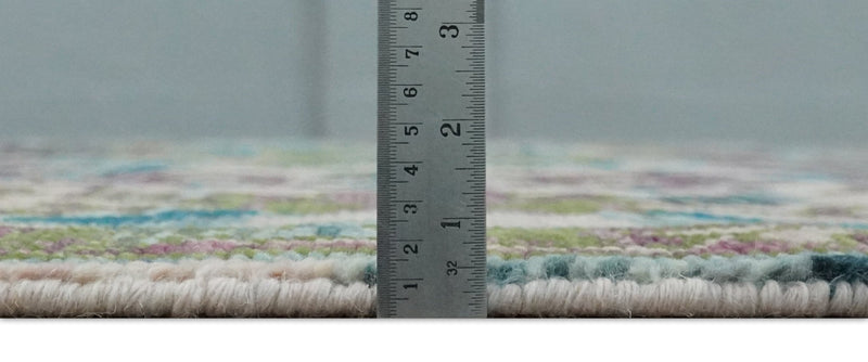 8x10 Transitional Green, Aqua, Peach and purple wool Area Rug - The Rug Decor