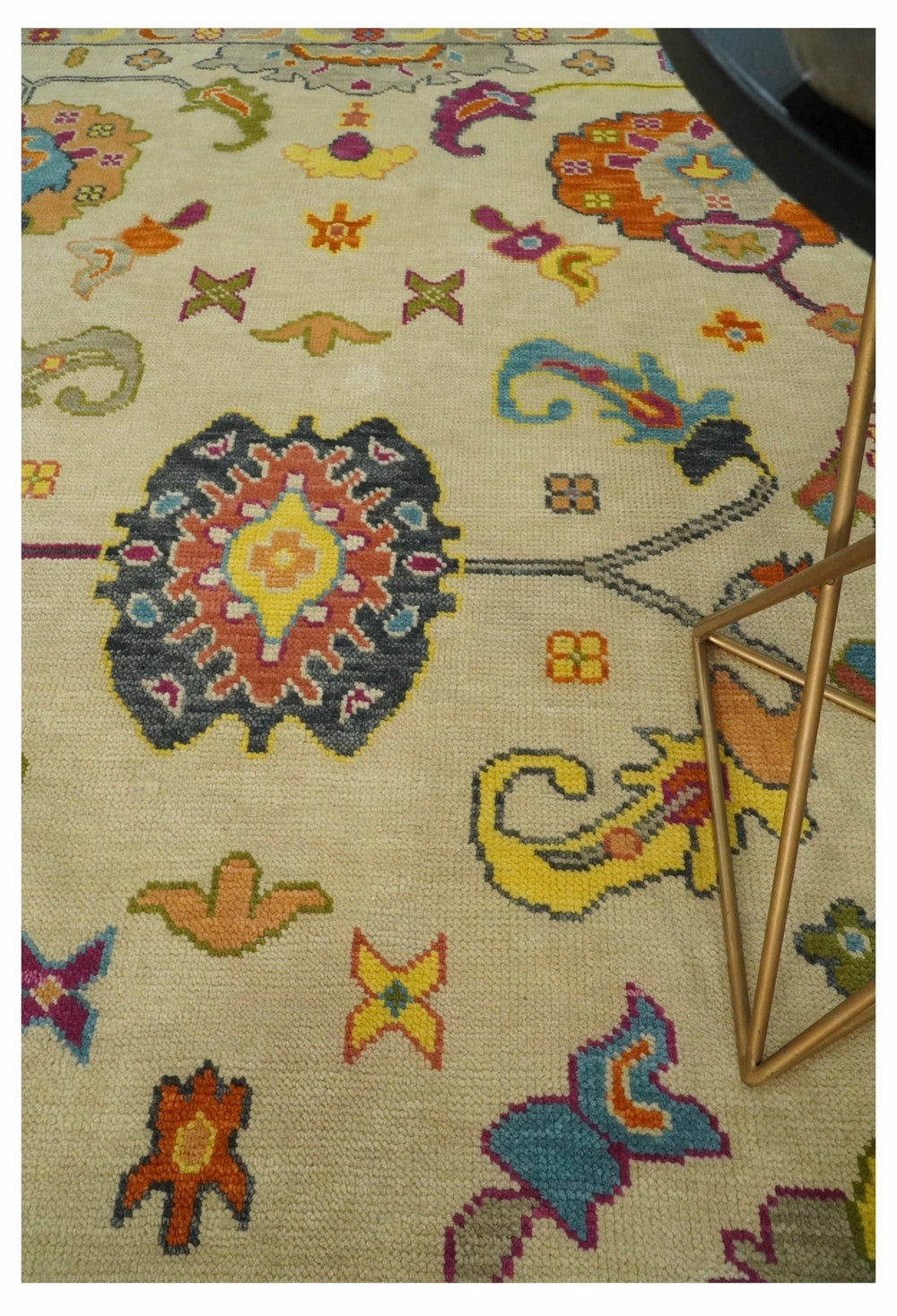 8x10 Vintage Style Natural Beige Colorful Hand knotted Traditional Oushak wool Rug - The Rug Decor