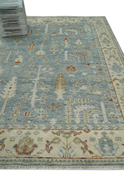8x10 Wool Hand Knotted Traditional Blue and Ivory Vintage Persian Antique Wool Area Rug | TRDCP569810 - The Rug Decor