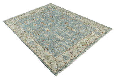 8x10 Wool Hand Knotted Traditional Blue and Ivory Vintage Persian Antique Wool Area Rug | TRDCP569810 - The Rug Decor