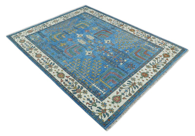 8x10 Wool Hand Knotted Traditional Blue and Ivory Wool Area Rug | TRDCP562810 - The Rug Decor