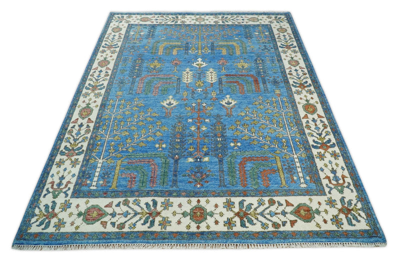 8x10 Wool Hand Knotted Traditional Blue and Ivory Wool Area Rug | TRDCP562810 - The Rug Decor