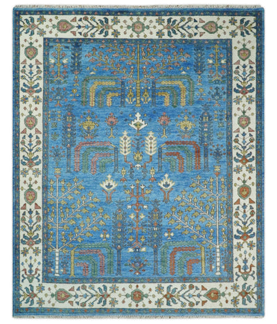 8x10 Wool Hand Knotted Traditional Blue and Ivory Wool Area Rug | TRDCP562810 - The Rug Decor