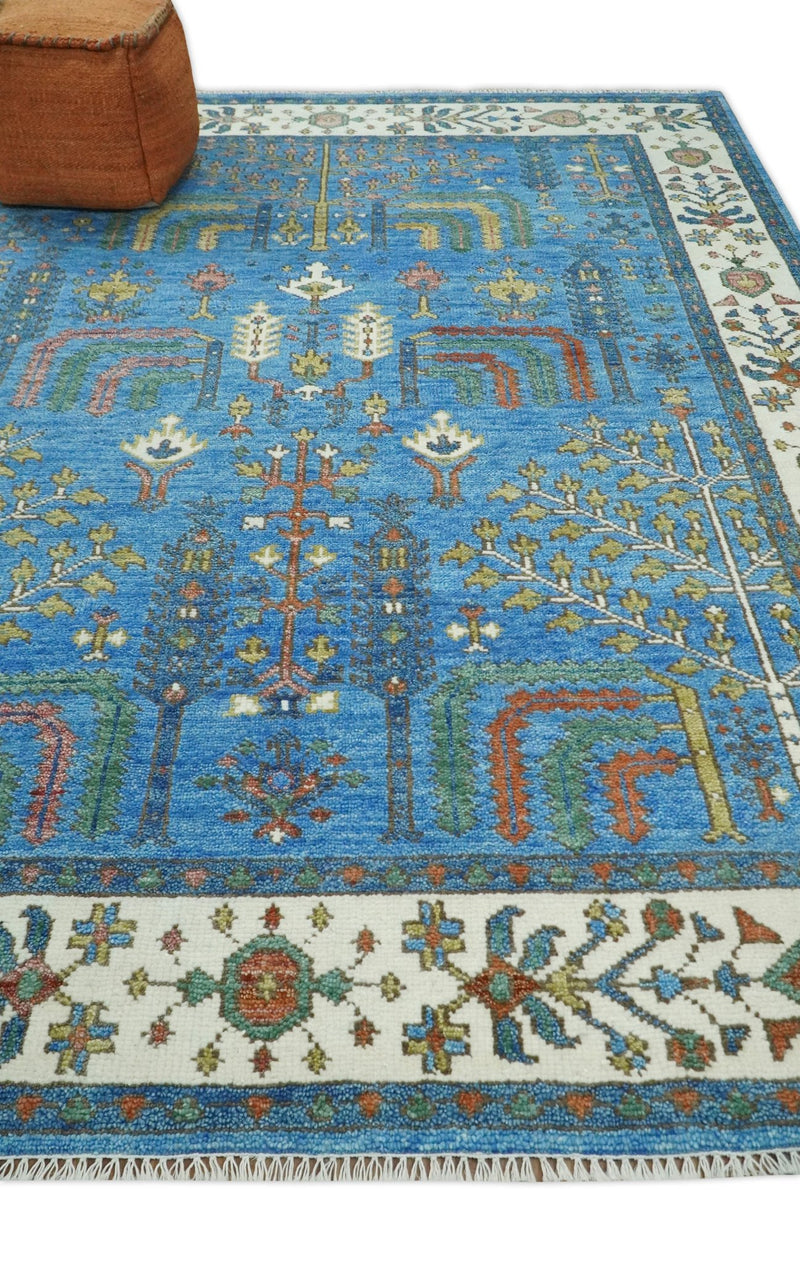 8x10 Wool Hand Knotted Traditional Blue and Ivory Wool Area Rug | TRDCP562810 - The Rug Decor