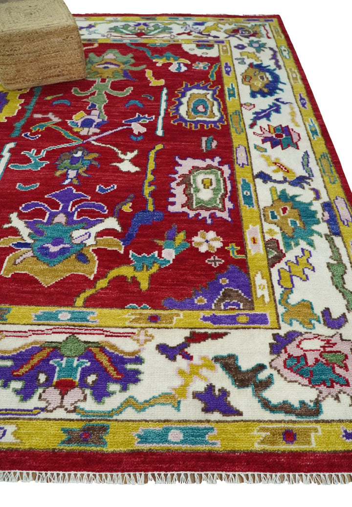 8x10 Wool Red and White Colorful Traditional Oushak Eclectic Hand knotted Bohemian Area Rug | TRDCP319810 - The Rug Decor