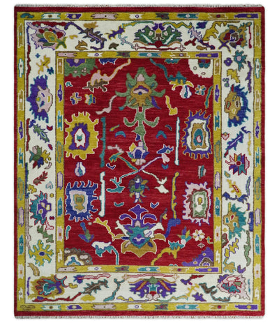8x10 Wool Red and White Colorful Traditional Oushak Eclectic Hand knotted Bohemian Area Rug | TRDCP319810 - The Rug Decor
