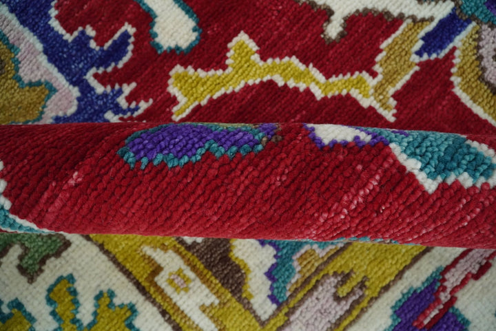 8x10 Wool Red and White Colorful Traditional Oushak Eclectic Hand knotted Bohemian Area Rug | TRDCP319810 - The Rug Decor