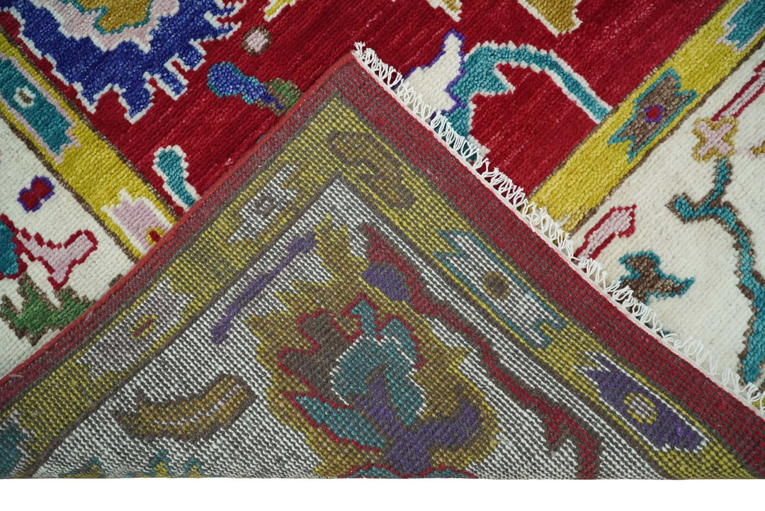 8x10 Wool Red and White Colorful Traditional Oushak Eclectic Hand knotted Bohemian Area Rug | TRDCP319810 - The Rug Decor