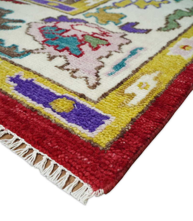 8x10 Wool Red and White Colorful Traditional Oushak Eclectic Hand knotted Bohemian Area Rug | TRDCP319810 - The Rug Decor