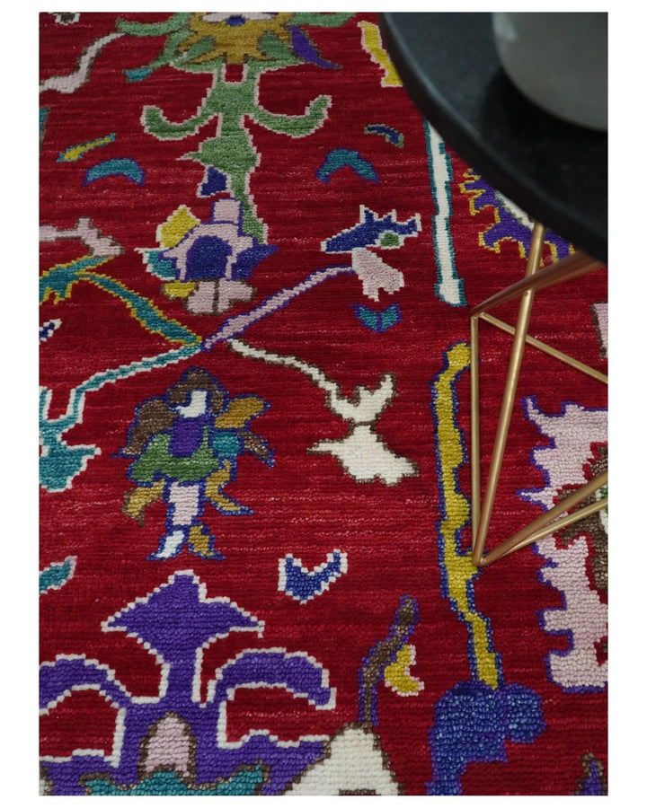 8x10 Wool Red and White Colorful Traditional Oushak Eclectic Hand knotted Bohemian Area Rug | TRDCP319810 - The Rug Decor