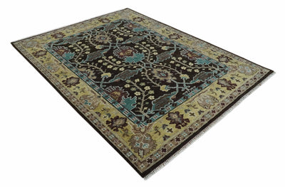 8x10 Wool Traditional Black, Beige and Blue Antique Style Hand knotted Oushak Area Rug | TRDCP1500810S - The Rug Decor